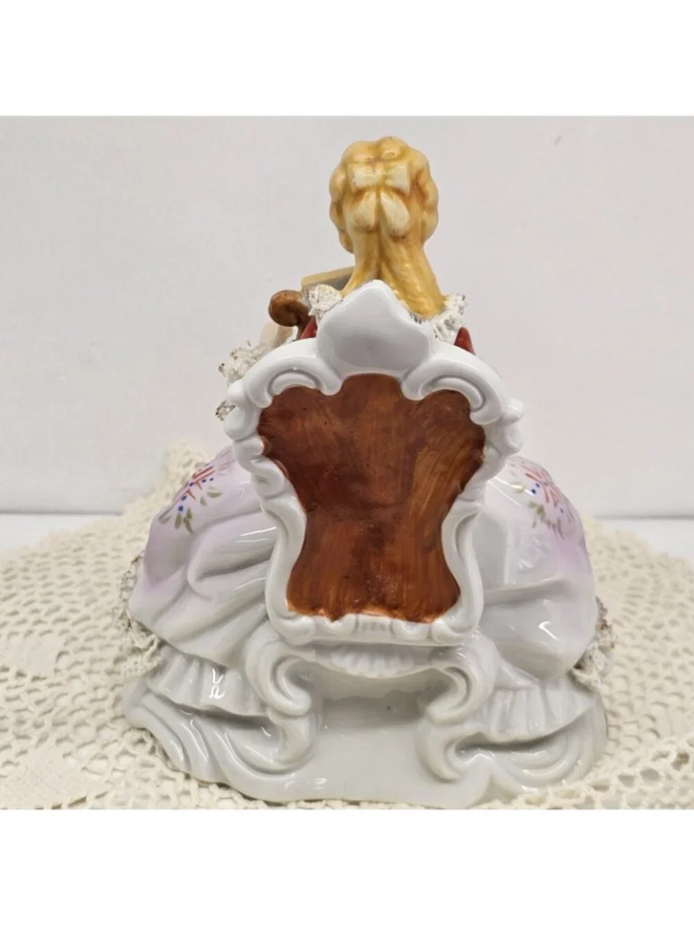 Vintage Nanco Hand-Painted Porcelain Figurine Lady Playing Harp Dresden Style 7